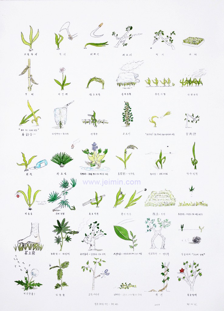 42 Self Defense Techniques for Weeds, lithograph & watercolors, 100x70cm, 2013